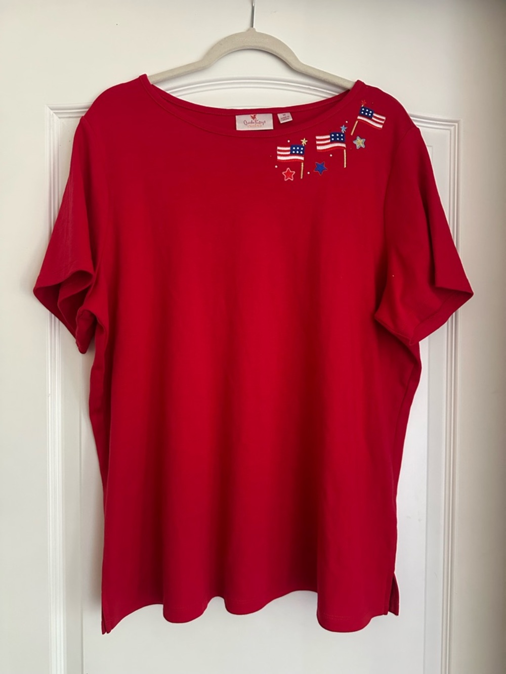 Quacker Factory Embroidered Flag and Star Patriotic Shirt - 1X